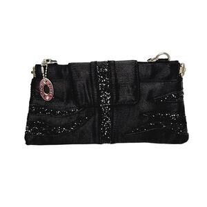 Steve Madden Small Black Satin & Glitter Clutch Purse